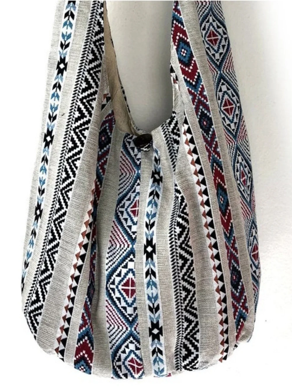 Boho tribal Woven Crossbody Bag in Gray, Blue & Pink